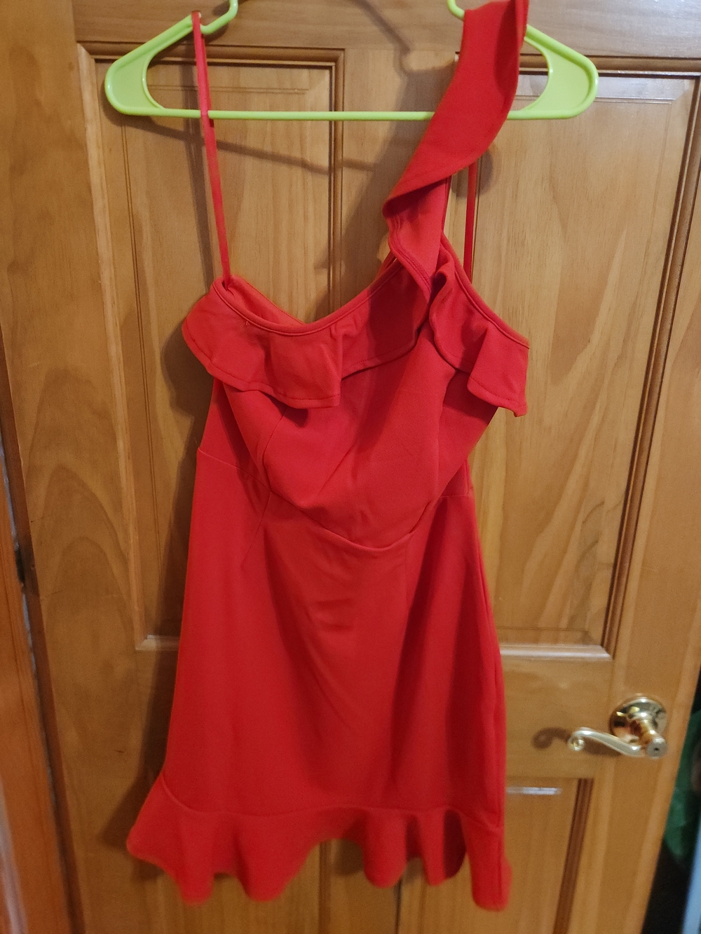 Red One-Shoulder Ruffle Cocktail Dress
